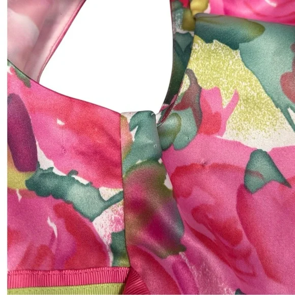 Youth Floral Satin Summer Spring Sleeveless Scoop Neck Sundress - Picture 14 of 14